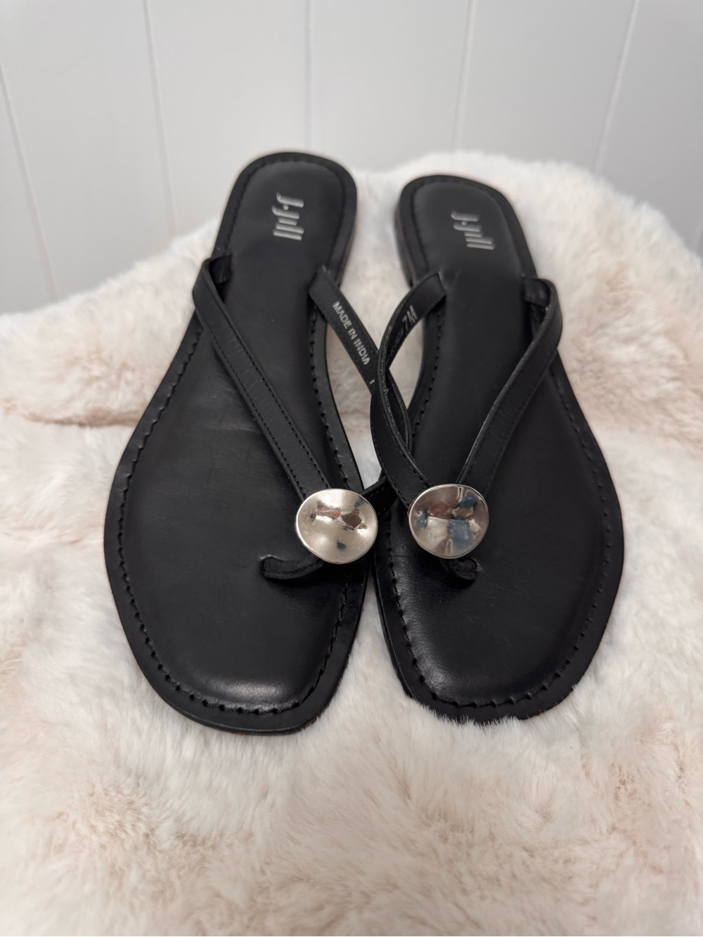 J. Jill Black Thong Sandals with Silver Disc Accent